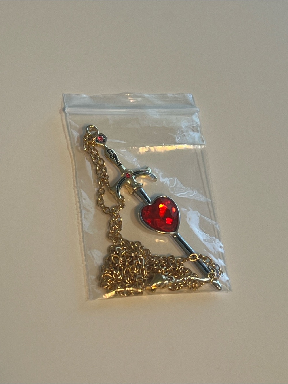 Gold Silver Sword Necklace - Red Heart Gem / renaissance / Fantasy Costume Fae - Picture 6 of 6